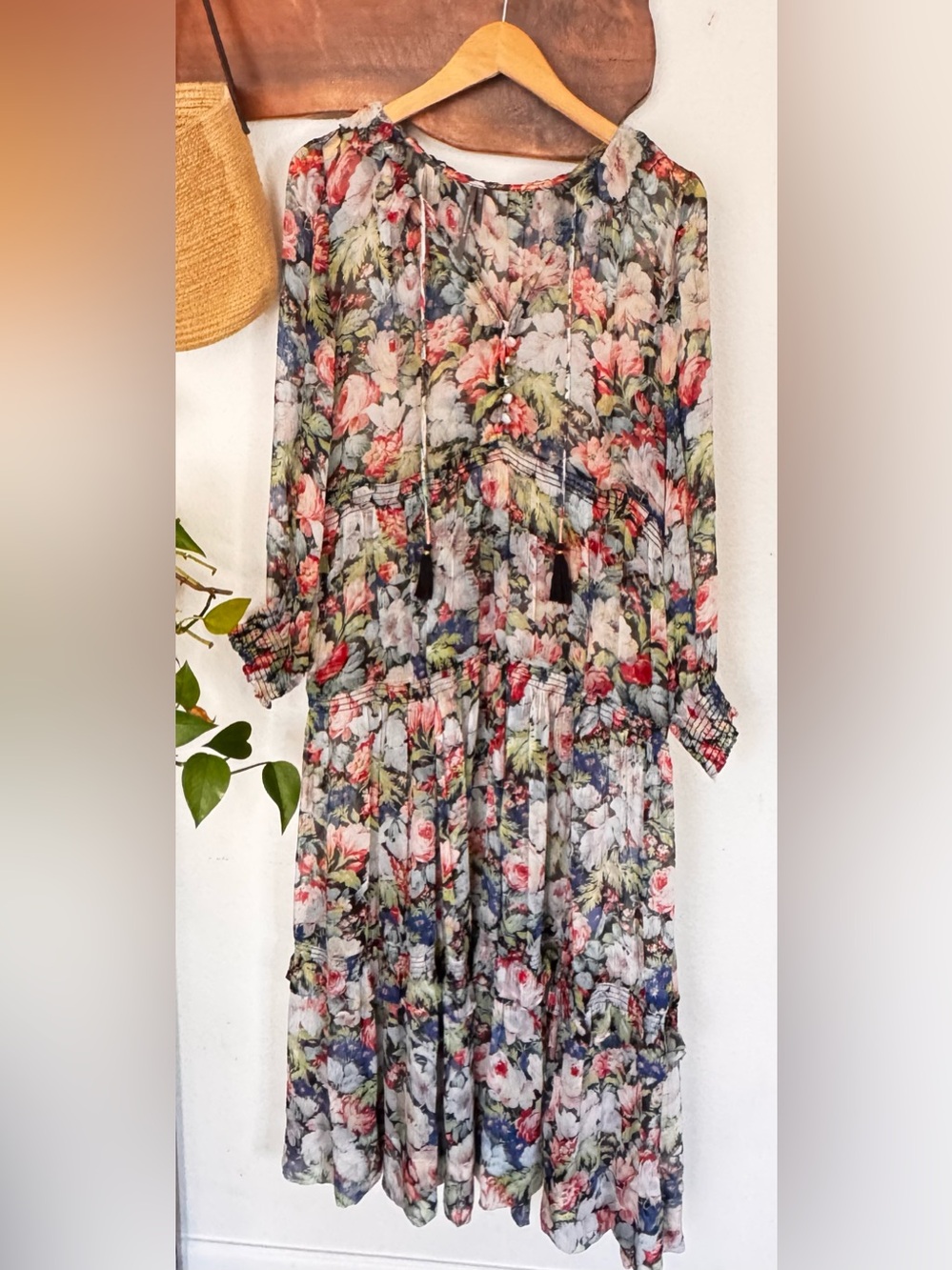 Anthropologie Marais Chiffon Floral Maxi Dress NO SLIP XL Boho Romance